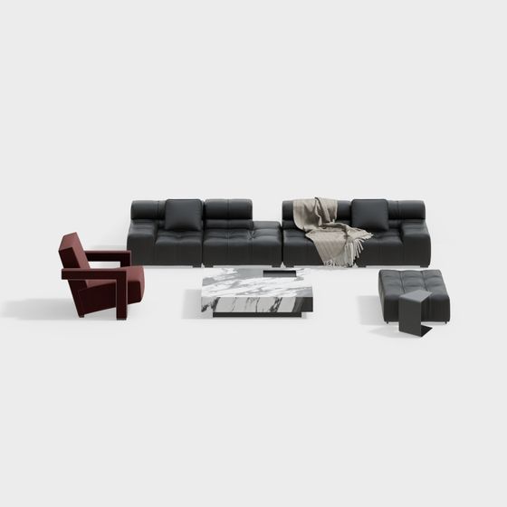 Sleek Low Poly Sofa Set 3D model for Modern Interiors