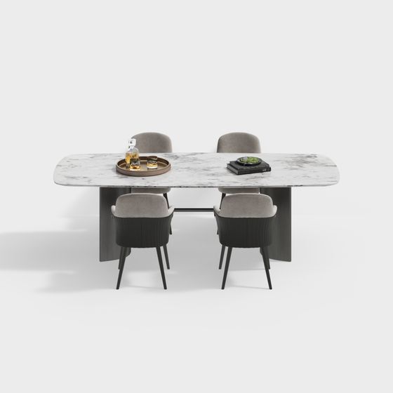 Urban Living Room Dining Table and Chairs Set 3D model