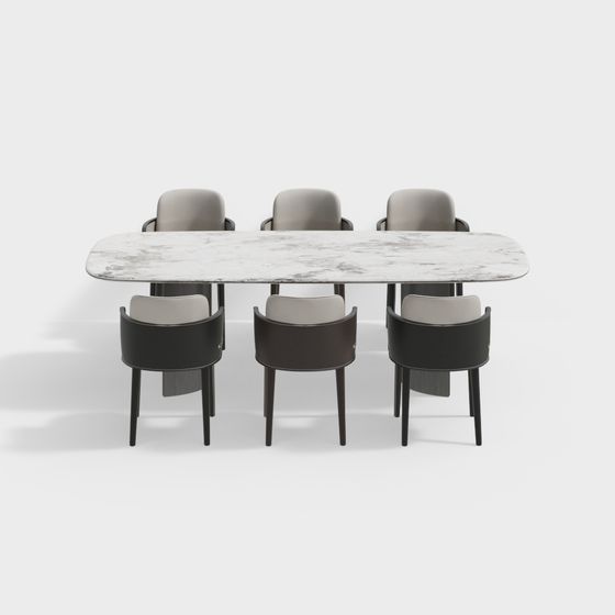Elegant Low-Poly Dining Table and Chairs 3D model