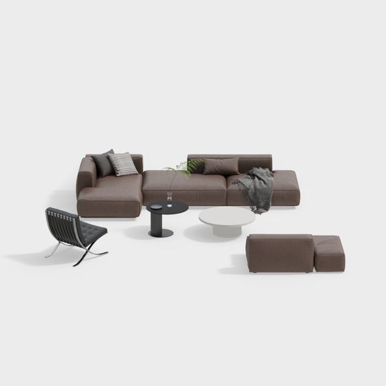 Contemporary Living Room Set 3D model for Modern Space