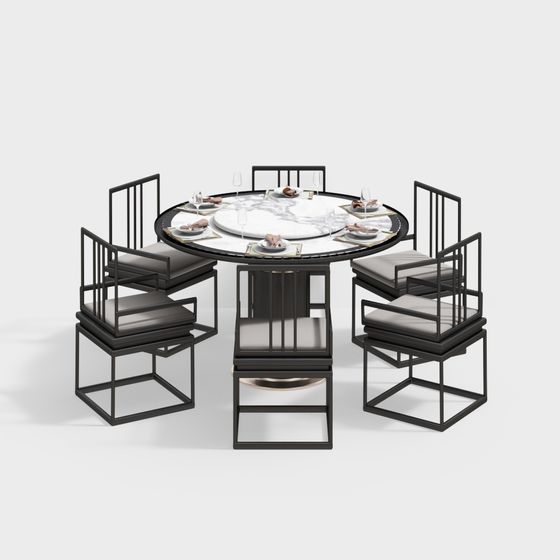 Elegant Dining Table and Chairs 3D model