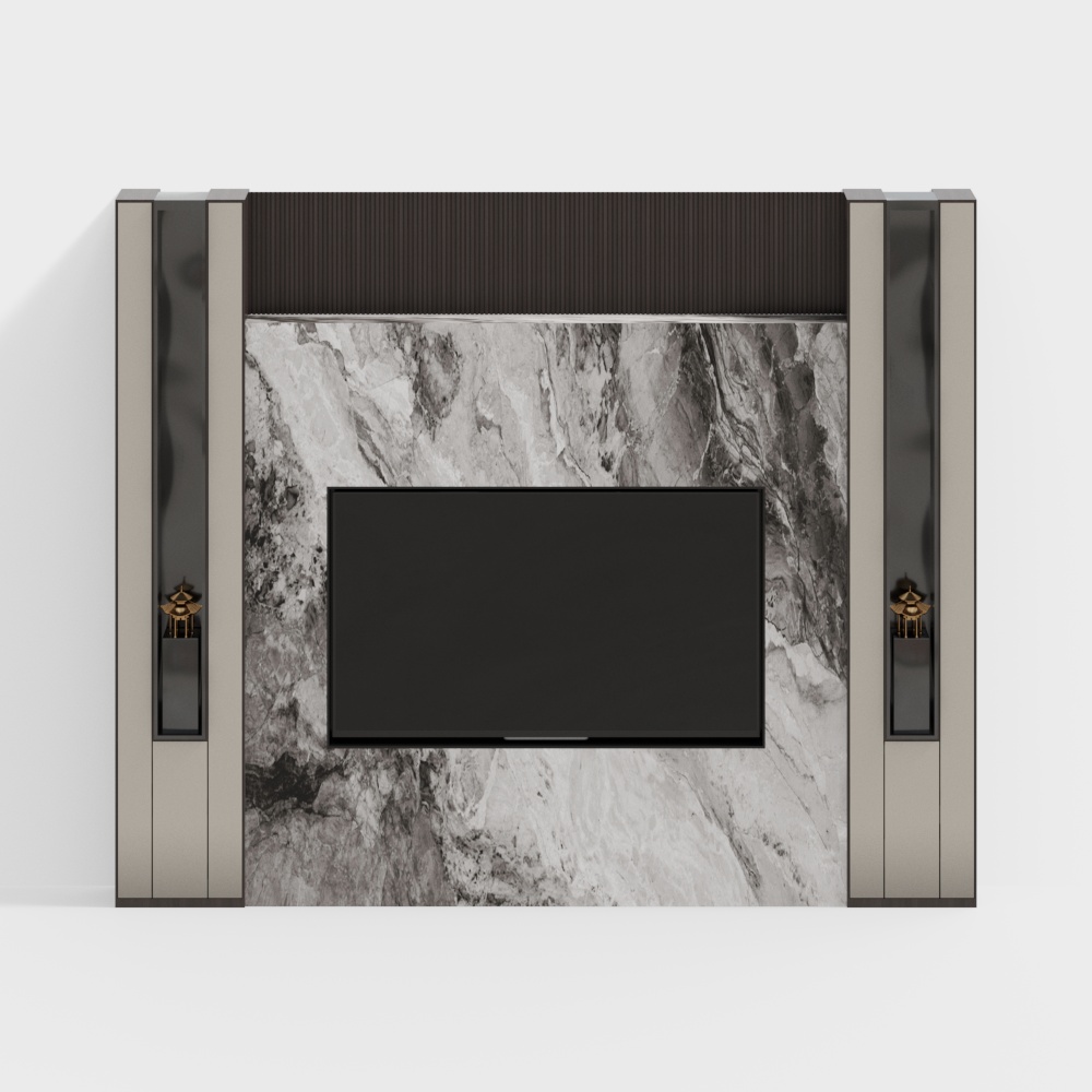 New Chinese Style Living Room TV Background Wall