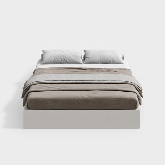 Beige Modern Tatami Double Bed 3D Model