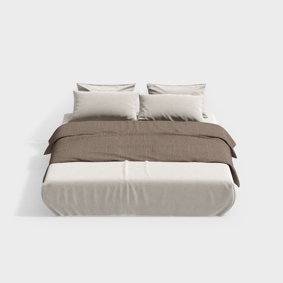 Tatami Double Bed 3D Model in Modern Beige