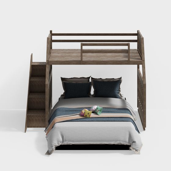 Charming Low-Poly Bunk Bed 3D model