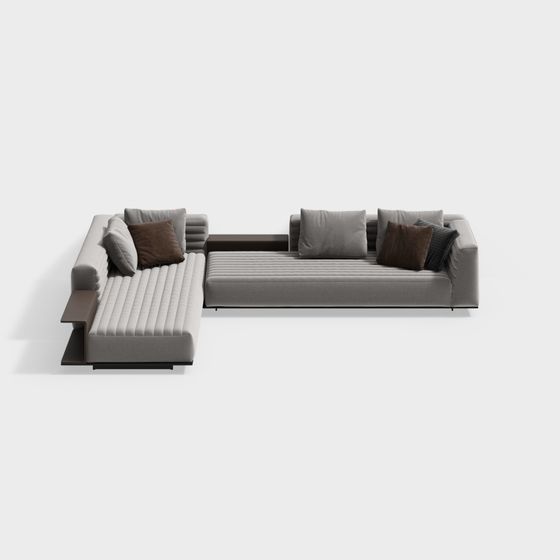 Modern Gray L-Shaped Corner Sofa 3D Model