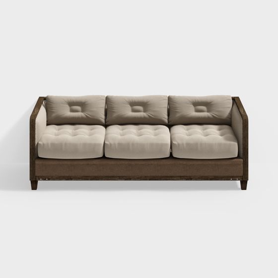 Wabi-Sabi Style Three-Person Sofa 3D Model