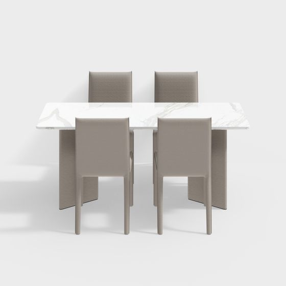Elegant Marble Dining Table and Leather Chairs 3D model