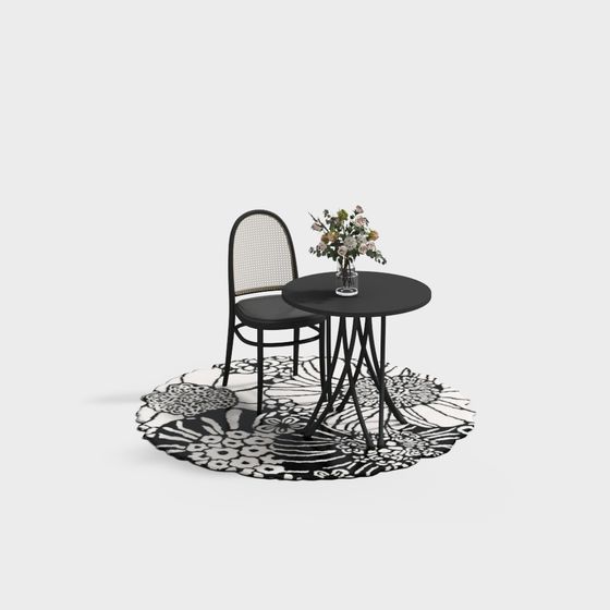 Minimalist Coffee Table and Rattan Chair 3D model