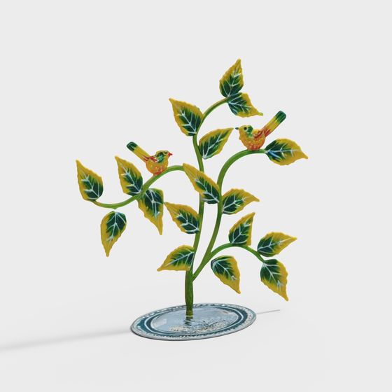 Vibrant Birds and Leaves 3D model for Creative Projects