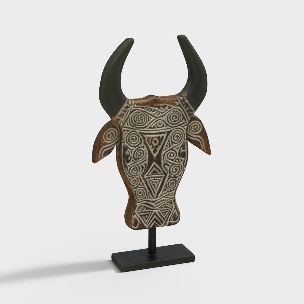 Wood Carved Ox Table Art 1