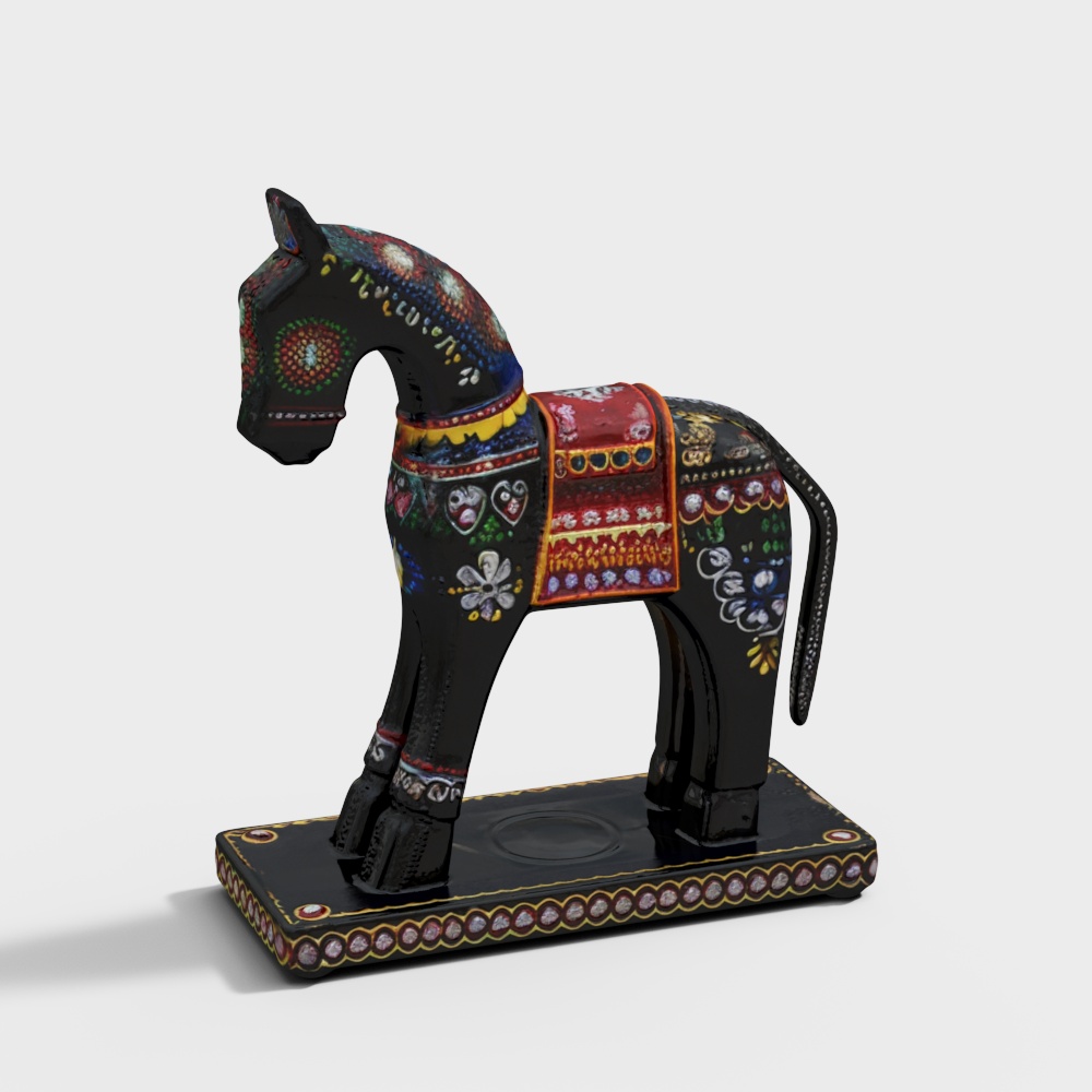 Colored Wood Horse Showpiece