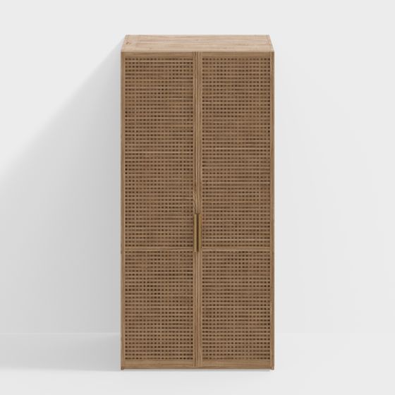 Stylish Grid Wooden Cabinet 3D model