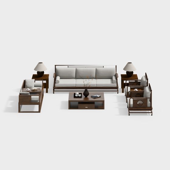 Eastern Elegance Living Room Set 3D model for Modern Design