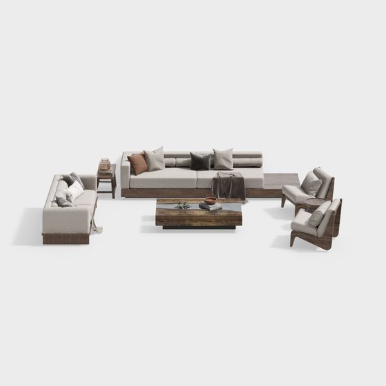 Stylish Low-Poly Sofa Group 3D model for Modern Spaces