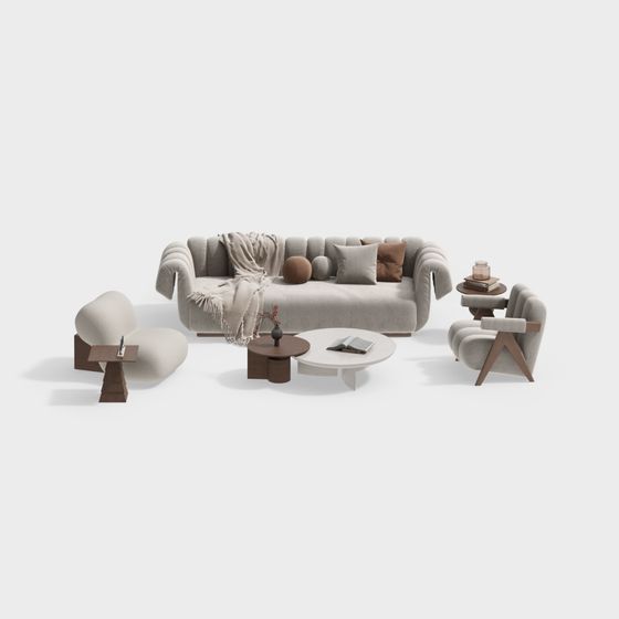 Elegant Low-Poly Sofa Set 3D model for Modern Interiors