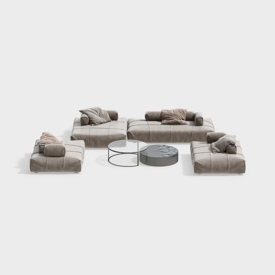 Elegant Low Polygon Sofa Set 3D model