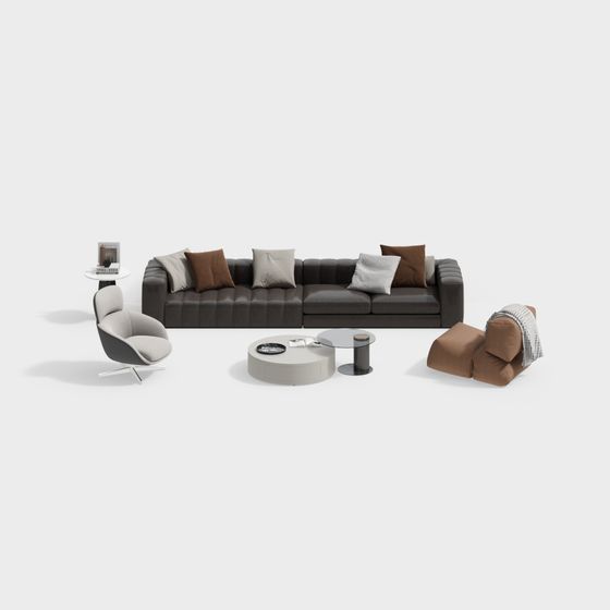 Elegant Low-Poly Sofa Set 3D model for Contemporary Homes