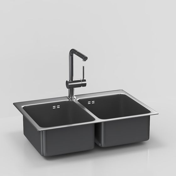 Stylish Double Basin Sink 3D model for Modern Homes