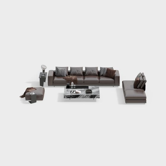 Stylish Low-Polygon Sofa Set 3D model