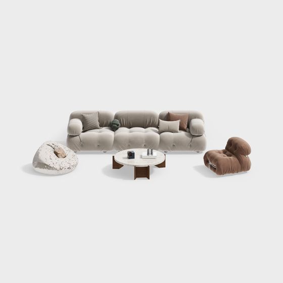 Elegant Low-Poly Sofa Set 3D model for Modern Interiors