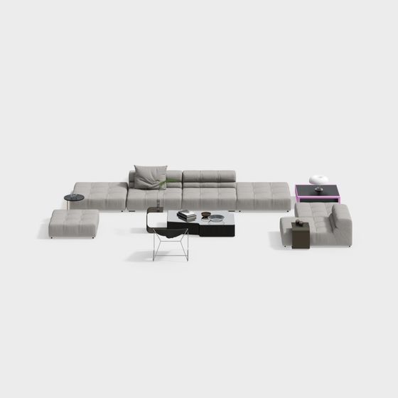 Stylish Low-Polygon Sofa Set 3D Model