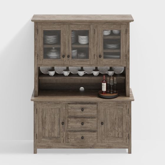 Vintage Country Style Dining Cabinet 3D model