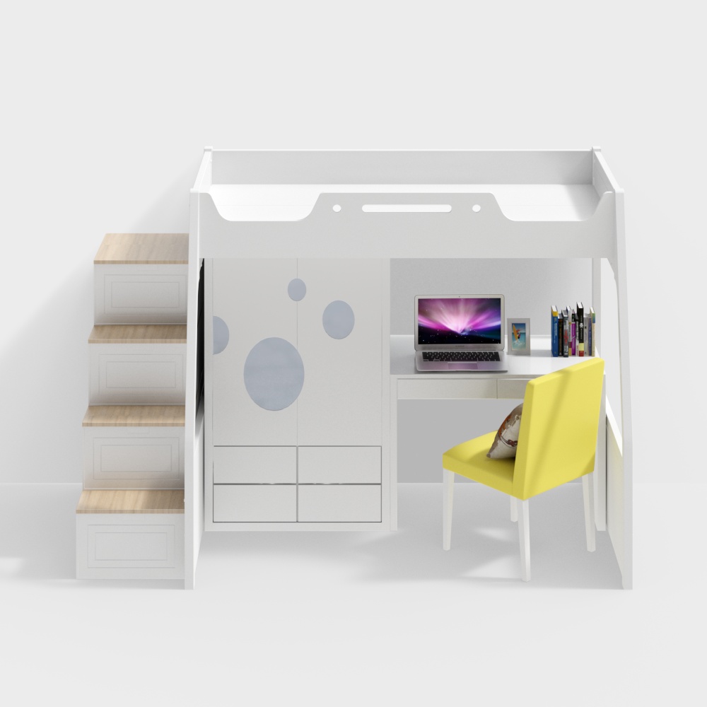 Modern Children's Room with Upper Bed and Lower Desk