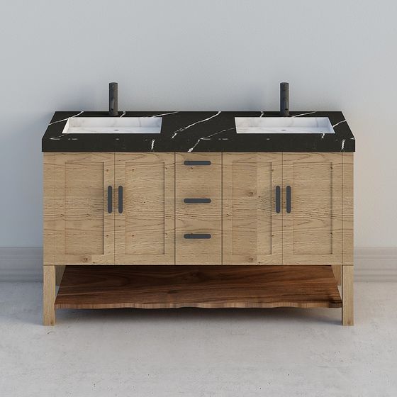 Elegant Double Basin Bathroom Vanity 3D model for Modern Spaces