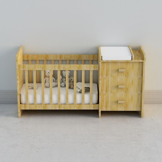 Stylish Low-Poly Baby Crib 3D model