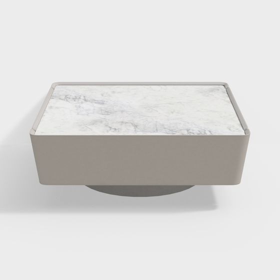 Square Marble Coffee Table 3D Model – White Marble & Metal