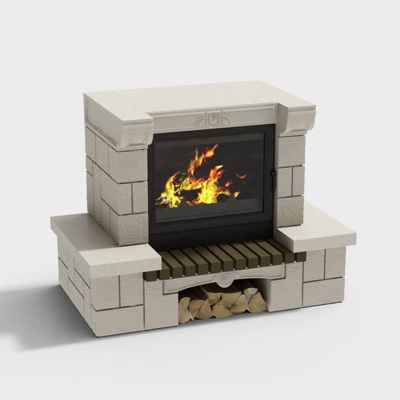 Low-Poly 3D Fireplace Model for Cozy Interiors