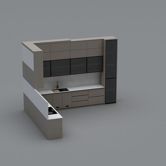 Modern Minimalist Kitchen 3D model Design