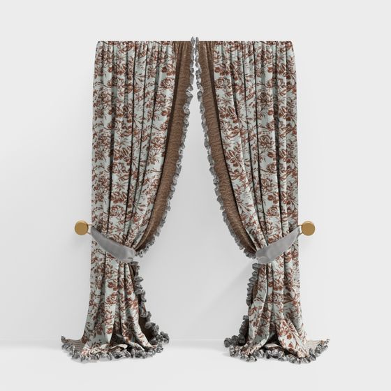 Elegant Vintage Floral Curtain 3D model