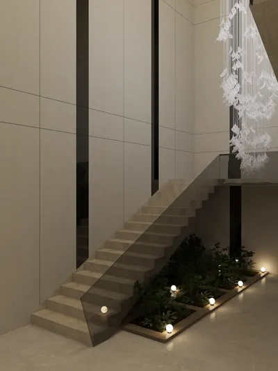 Elegant Modern Staircase Design with Indoor Garden