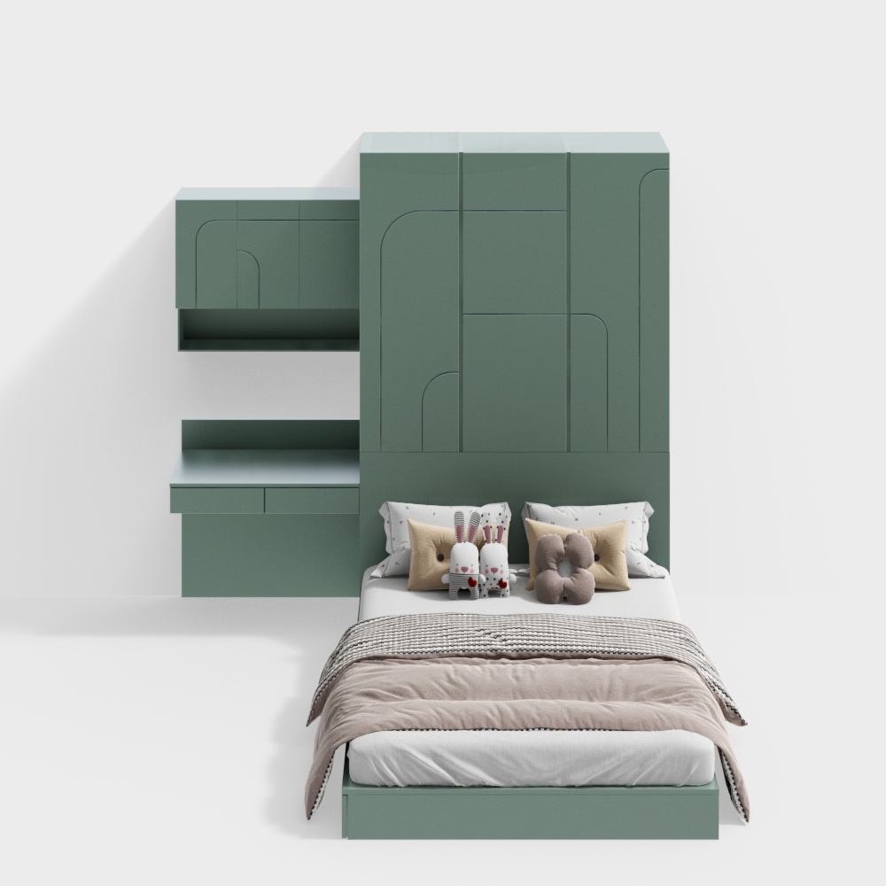 French Dark Green Girl's Room Tatami with Writing Desk