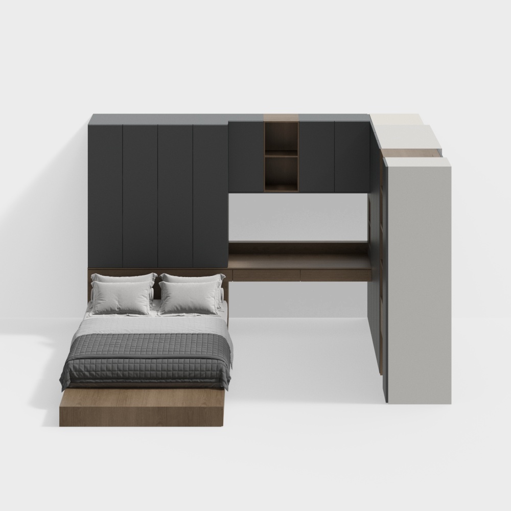 Modern Minimalist Tatami with Desk and Wardrobe