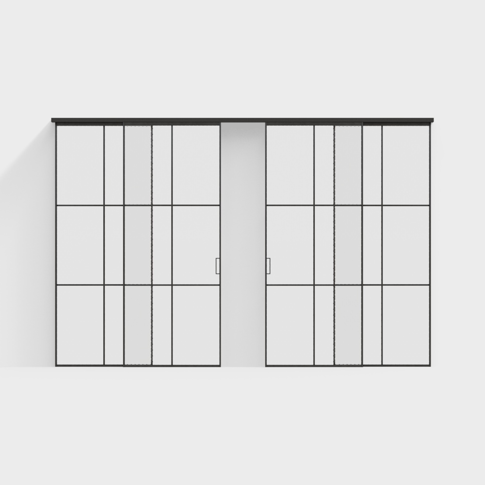 Industrial Sliding Door 3D Model – Black Metal Frame