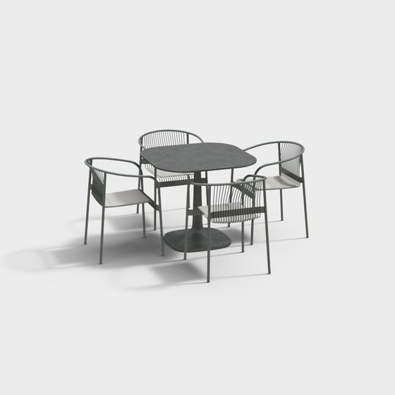 Elegant Outdoor Dining Table and Chairs 3D model