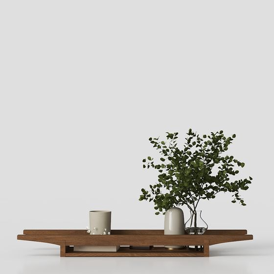 Wooden Coffee Table with Green Plants 3D model