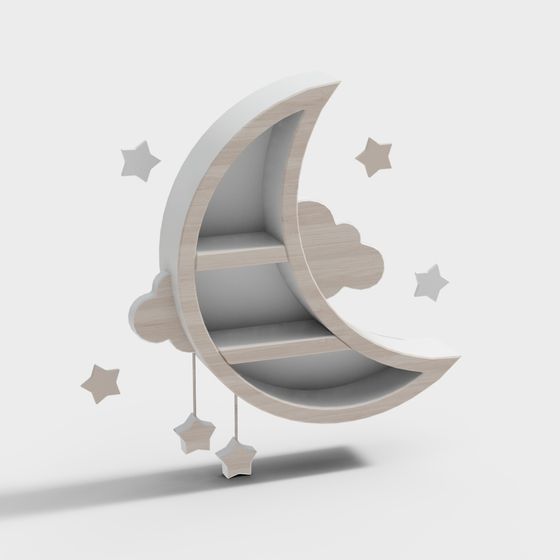 Moonlit Low-Poly Decorative Cabinet 3D model