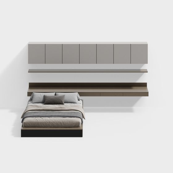 Floating Bed Frame with Storage 3D model for Modern Interiors