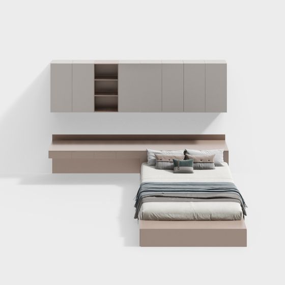 Modern Minimalist Suspended Bed and Cabinet 3D model