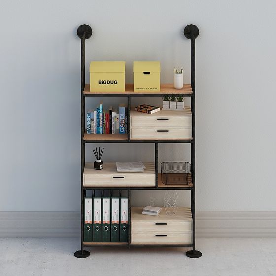 Stylish Industrial Bookshelf 3D model