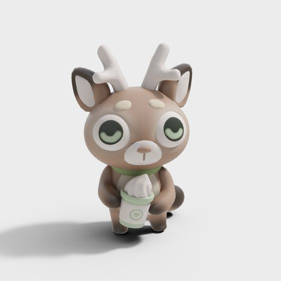 Low Poly Fawn Coffee 3D model - A Charming Fantasy Element