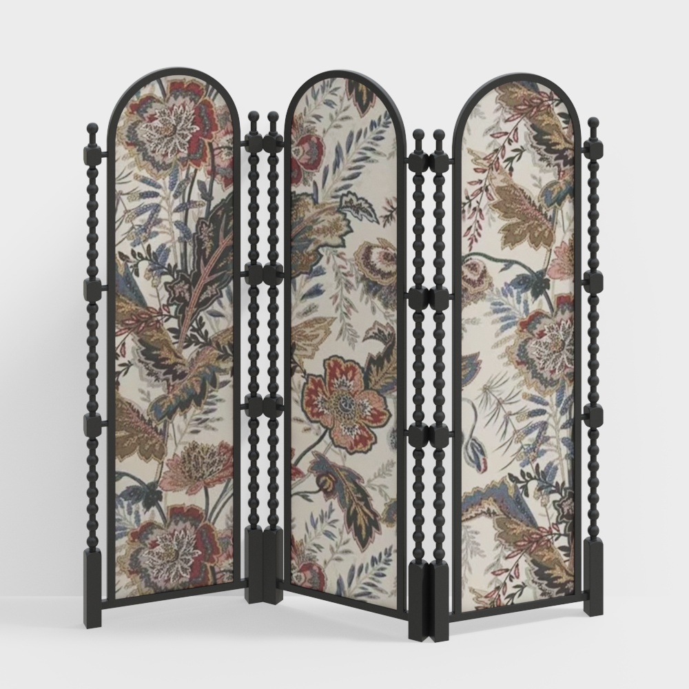 Charming Vintage Screen 3D Model – Classic Floral Design