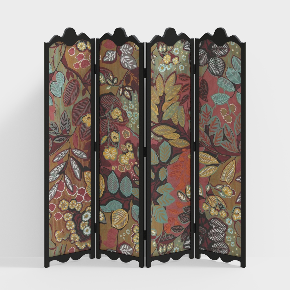 Autumn-Themed 4-Panel Screen 3D Model – Low-Poly Floral