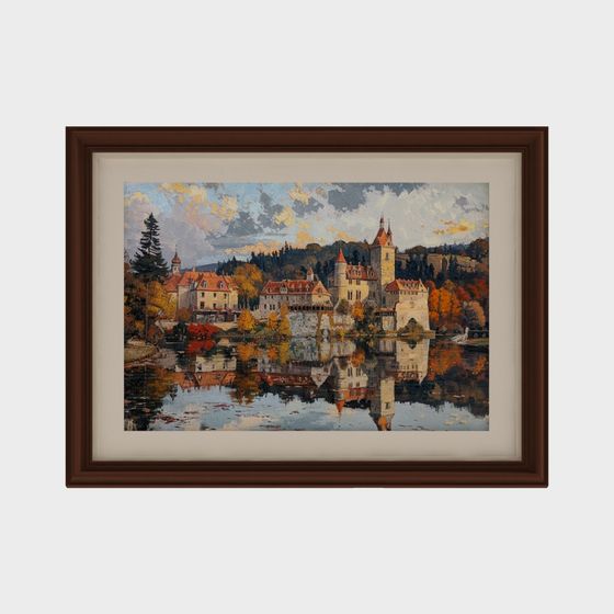 Autumn Castle Reflections 3D model for Creative Projects