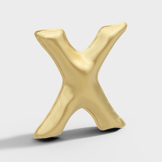 Golden 'X' Letter 3D Model with Low-Poly Design