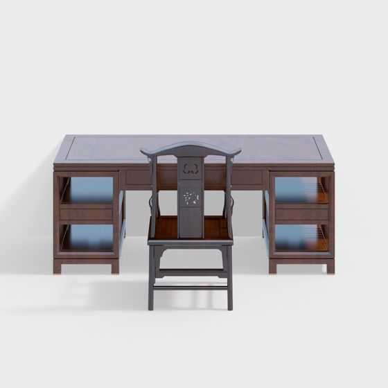 Elegant Chinese Desk and Chair 3D model